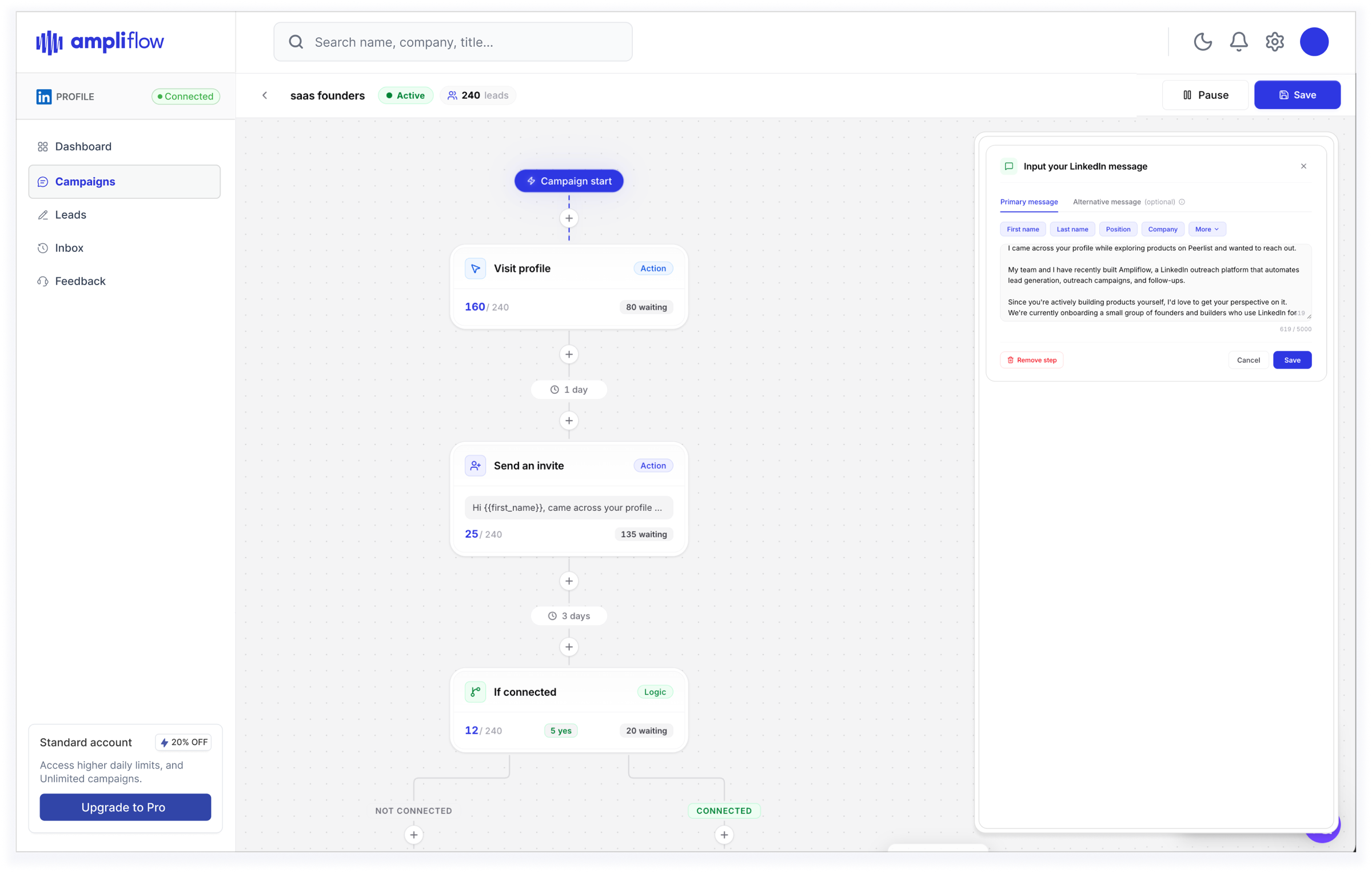 Ampliflow campaign workflow builder